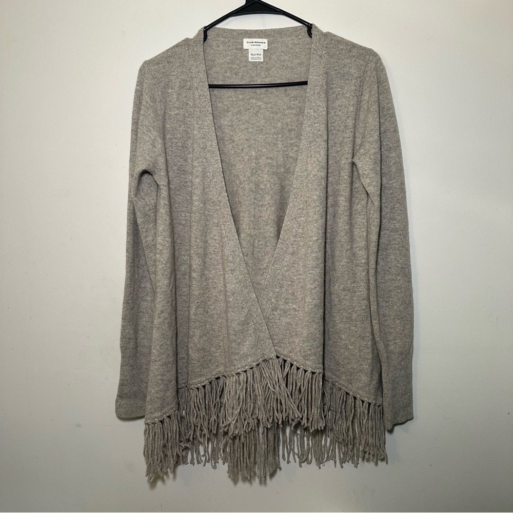 Club Monaco Cashmere Gray Cardigan Fringe Sweater
